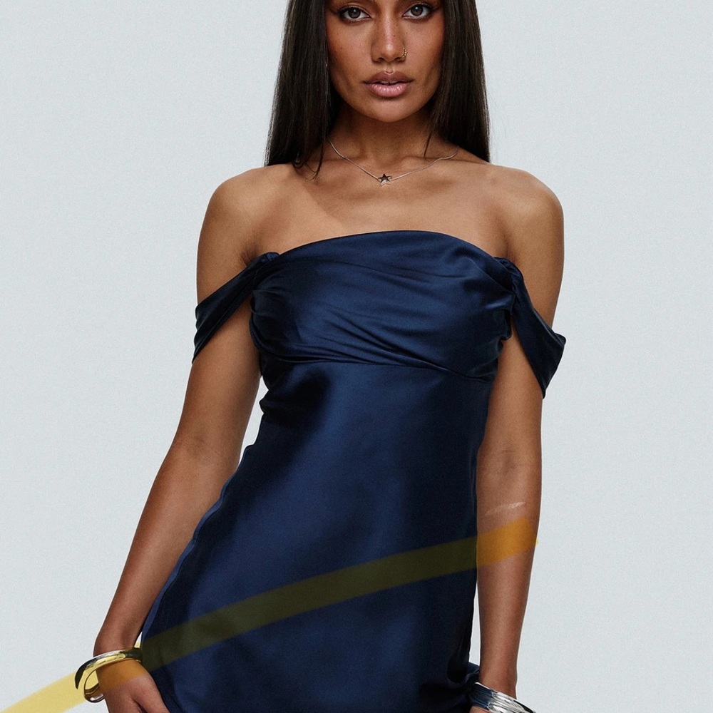 Elegant Navy Blue Off-Shoulder Dress